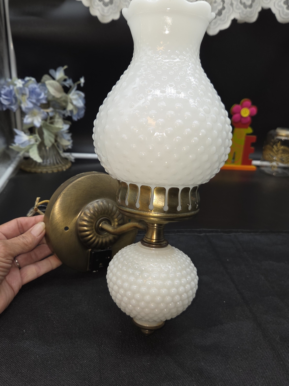 Mid Century Wall Sconce Lamp Milk Glass Hob Nail Shade